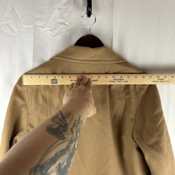 J. CREW Double Breasted Wool Blend Pea Coat Camel Jacket Women's Size Large Y2K - Picture 10 of 13